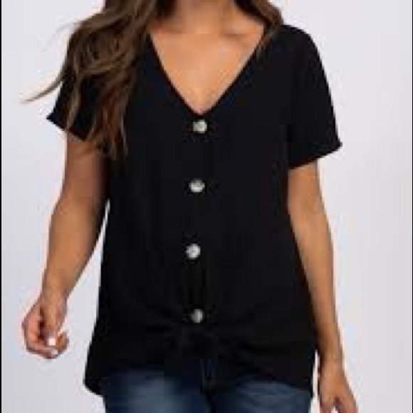 Pinkblush Tops - Black Button Tie Front Maternity Top